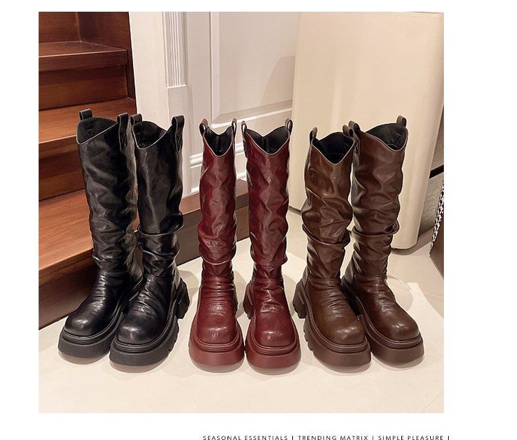 Knee High Ruched Boots Platform