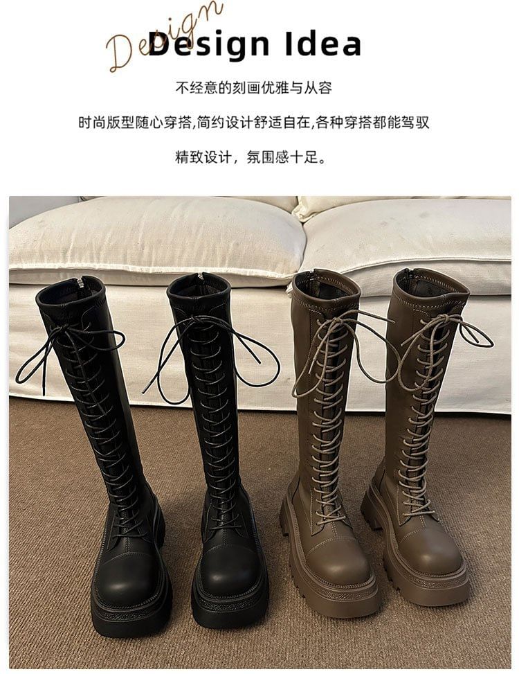 Platform Up Boots Lace High Knee