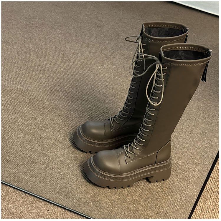 Platform Up Boots Lace High Knee
