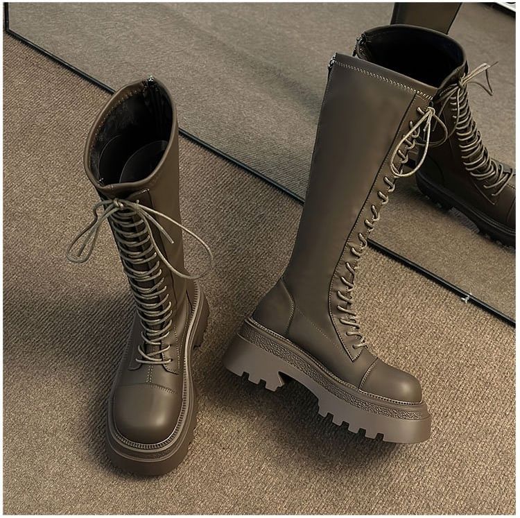 Platform Up Boots Lace High Knee