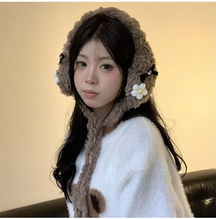 Earmuffs Crochet Fluffy Flower Bow