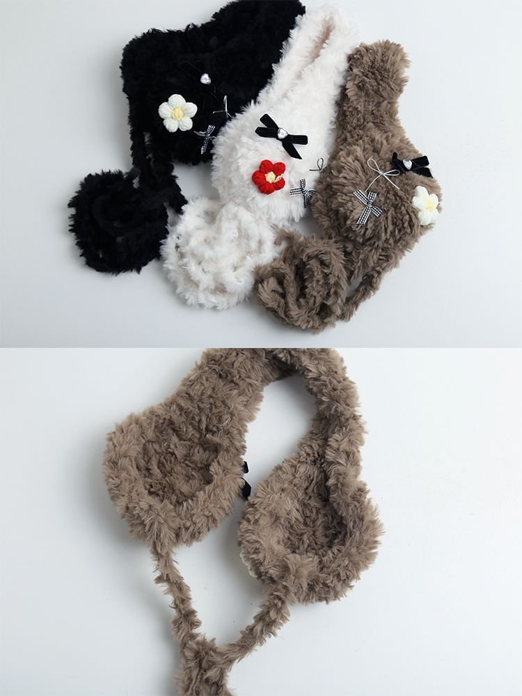 Earmuffs Crochet Fluffy Flower Bow