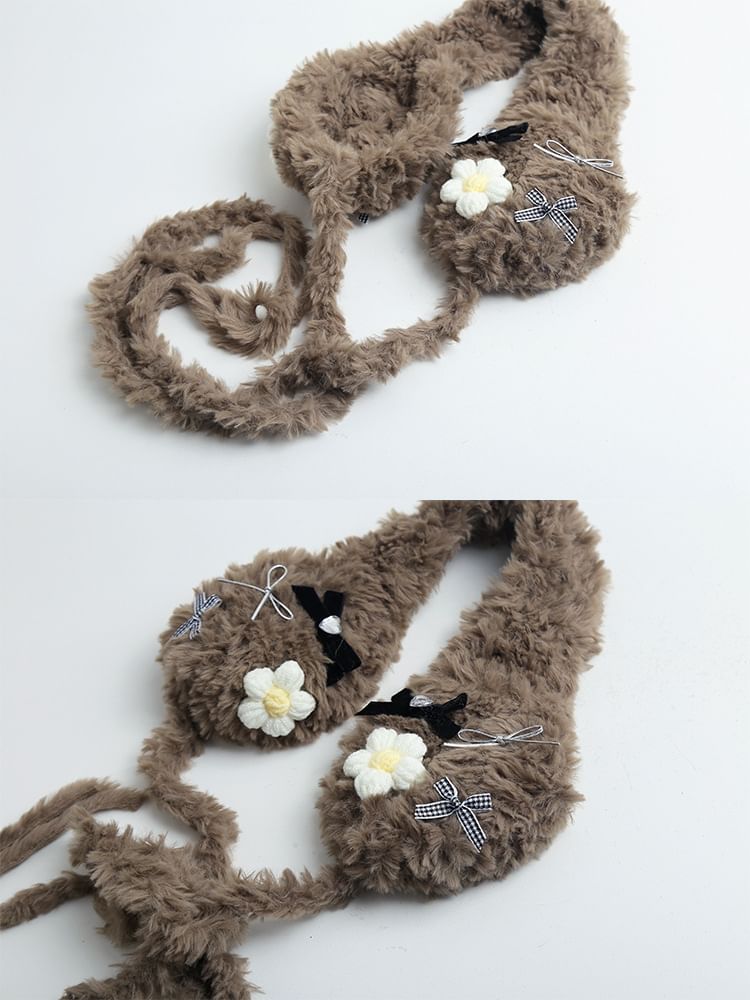 Earmuffs Crochet Fluffy Flower Bow