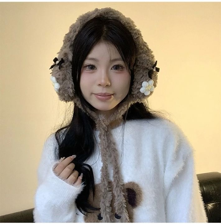 Earmuffs Crochet Fluffy Flower Bow