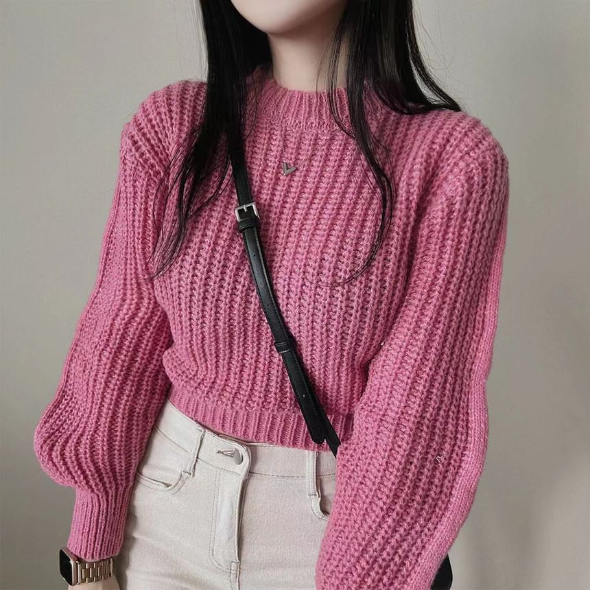 Cropped Crochet-Knit Sweater