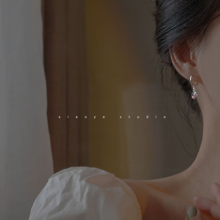 Drop 925 Sterling Cherry Rhinestone Earring Silver Hoop