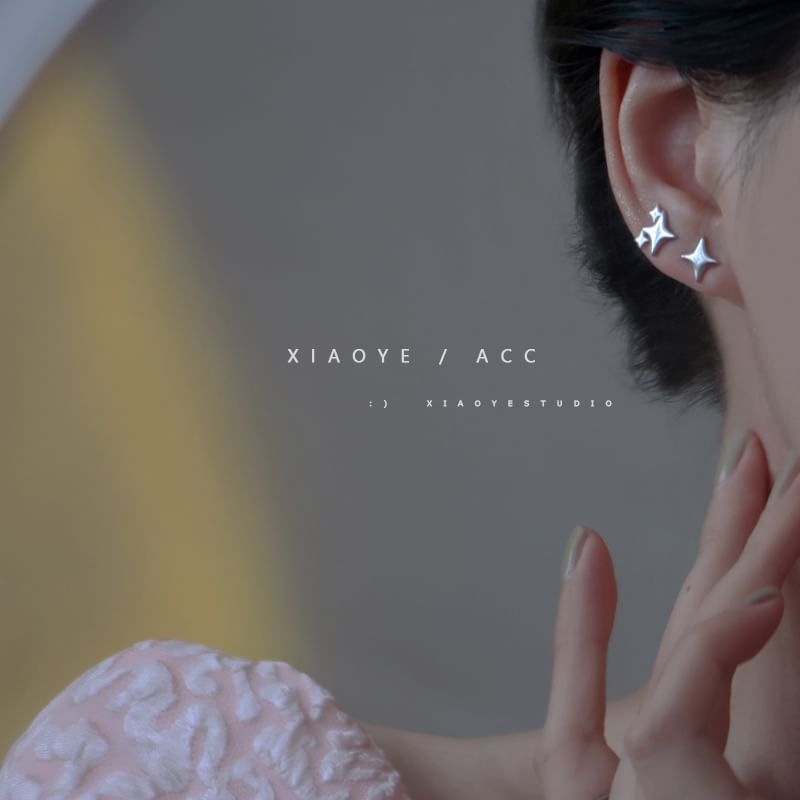 Earring Silver 925 Star Sterling Asymmetrical Stud