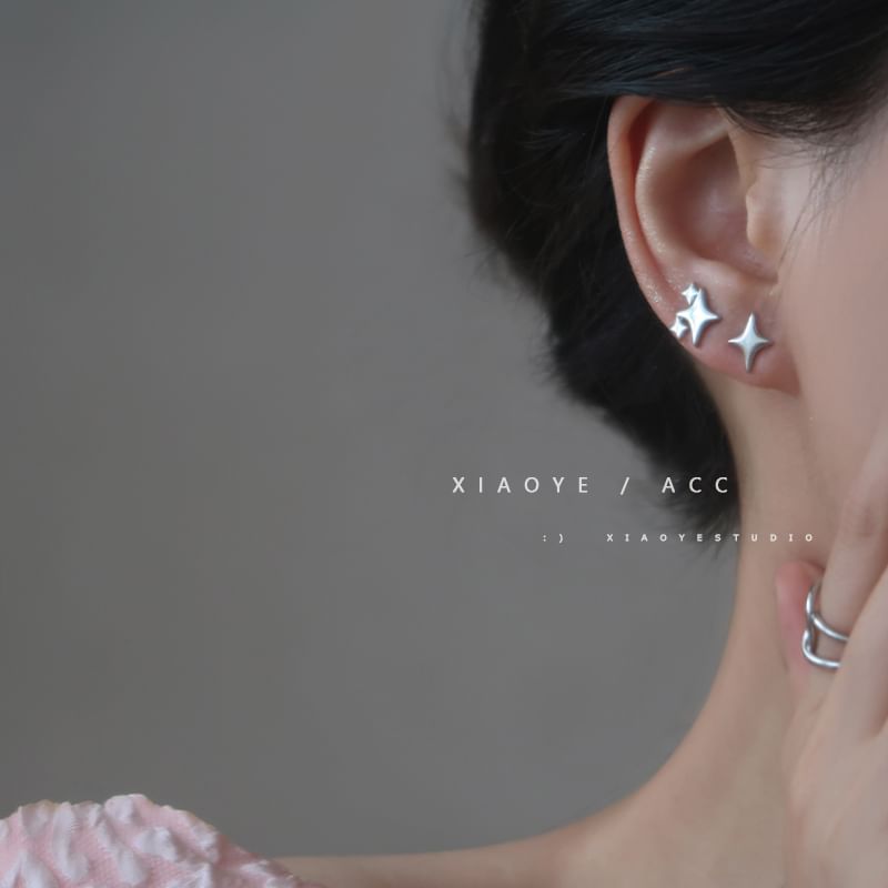 Earring Silver 925 Star Sterling Asymmetrical Stud