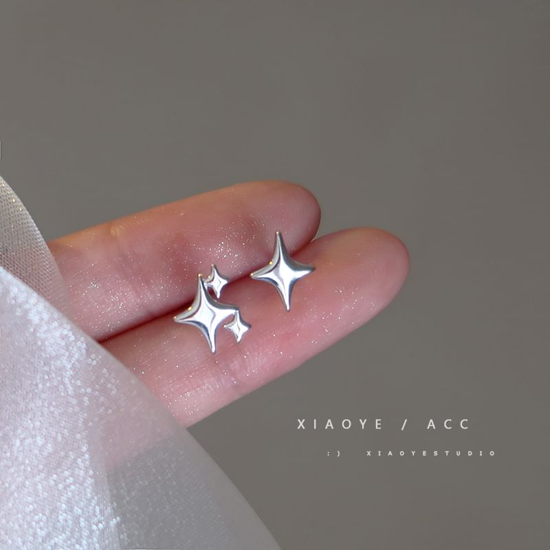 Earring Silver 925 Star Sterling Asymmetrical Stud