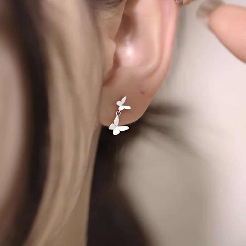 925 Silver Sterling Earring Butterfly Drop