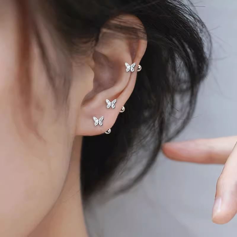 Earring 925 Silver Butterfly Barbell Sterling