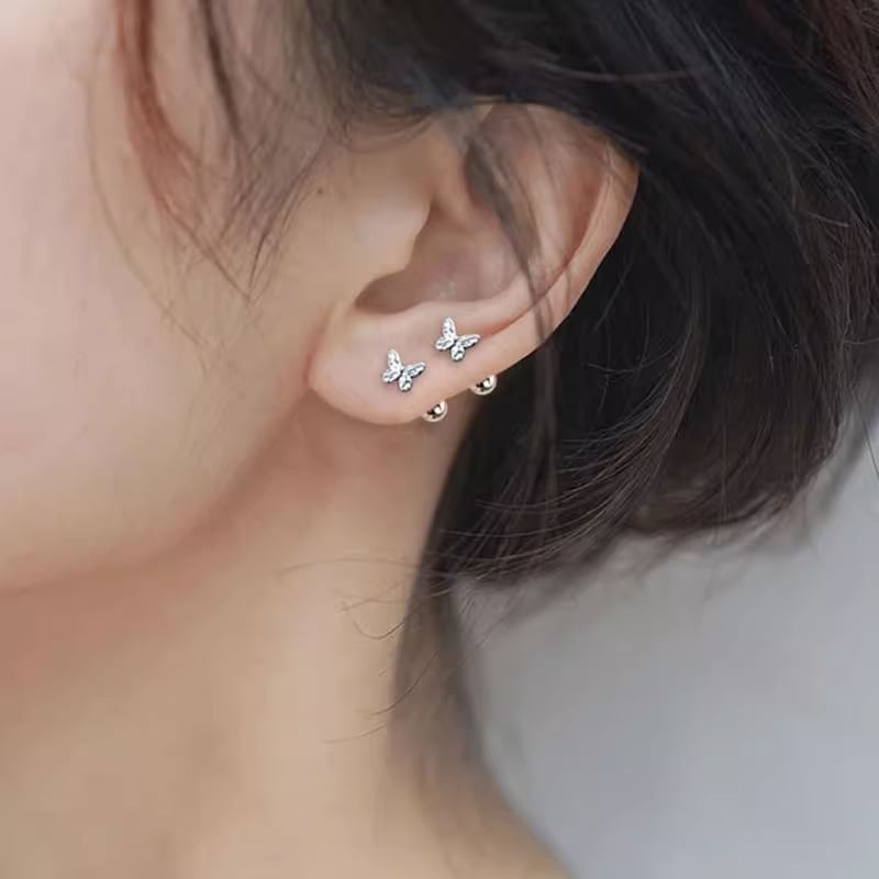 Earring 925 Silver Butterfly Barbell Sterling