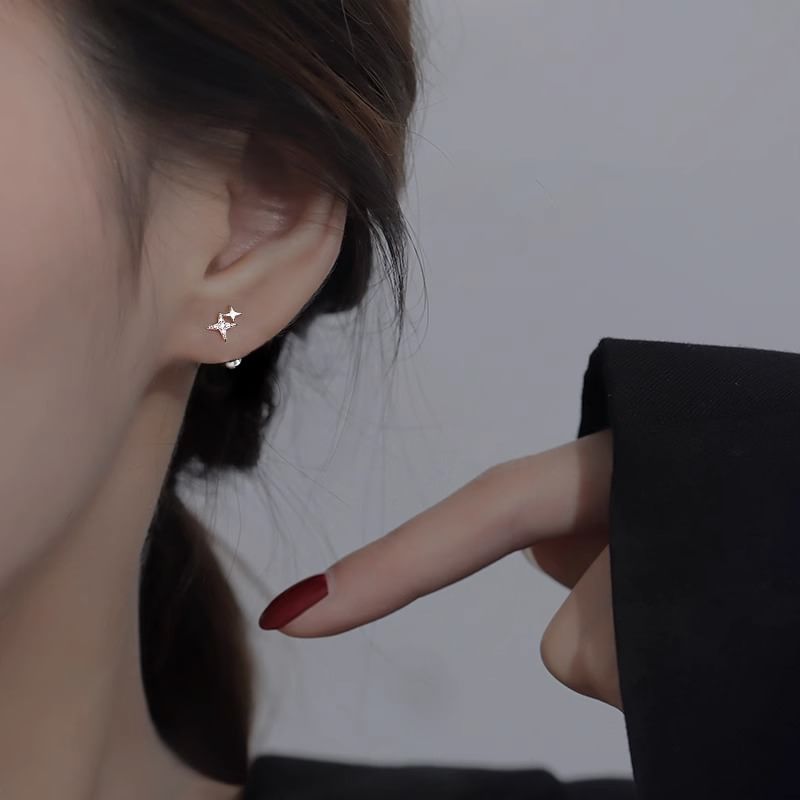 925 Sterling Silver Earring Star Rhinestone Barbell