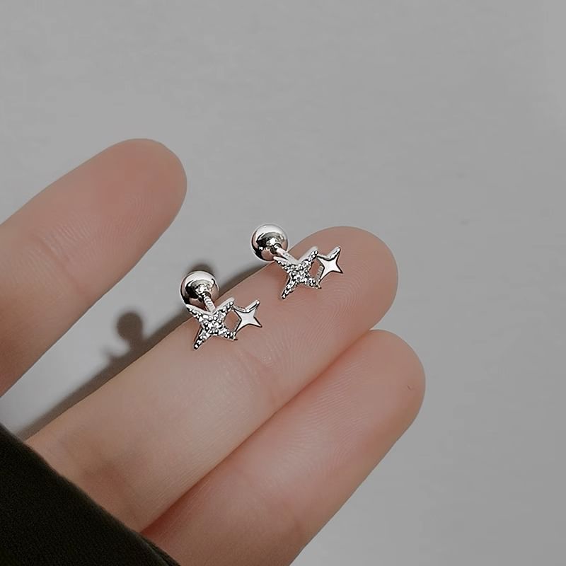 925 Sterling Silver Earring Star Rhinestone Barbell