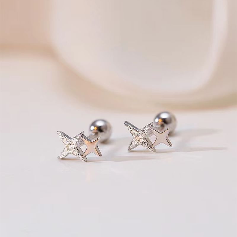 925 Sterling Silver Earring Star Rhinestone Barbell