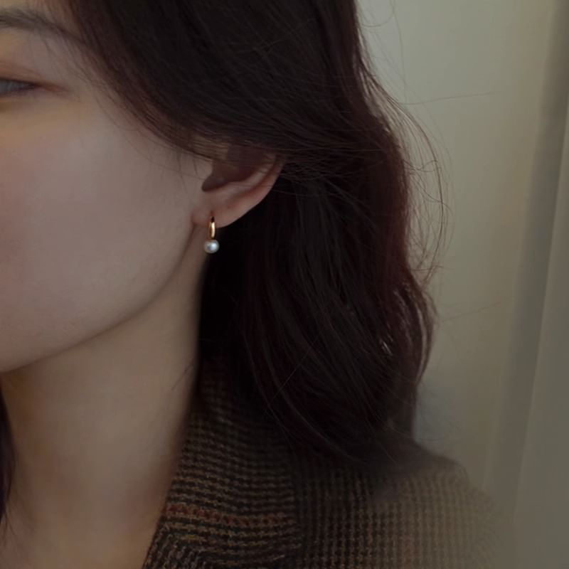 925 Sterling Silver Faux Pearl Hoop Earring