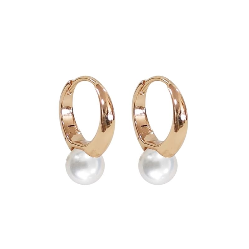 925 Sterling Silver Faux Pearl Hoop Earring