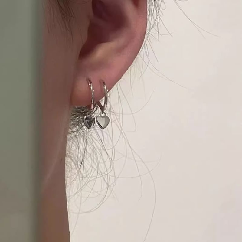 925 Hoop Earring Silver Drop Sterling Heart