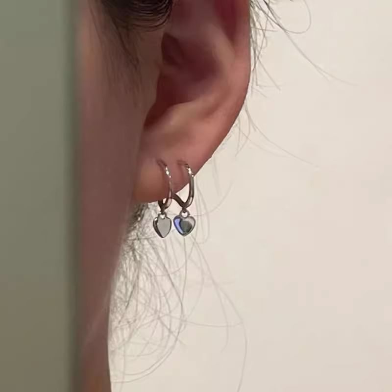 925 Hoop Earring Silver Drop Sterling Heart