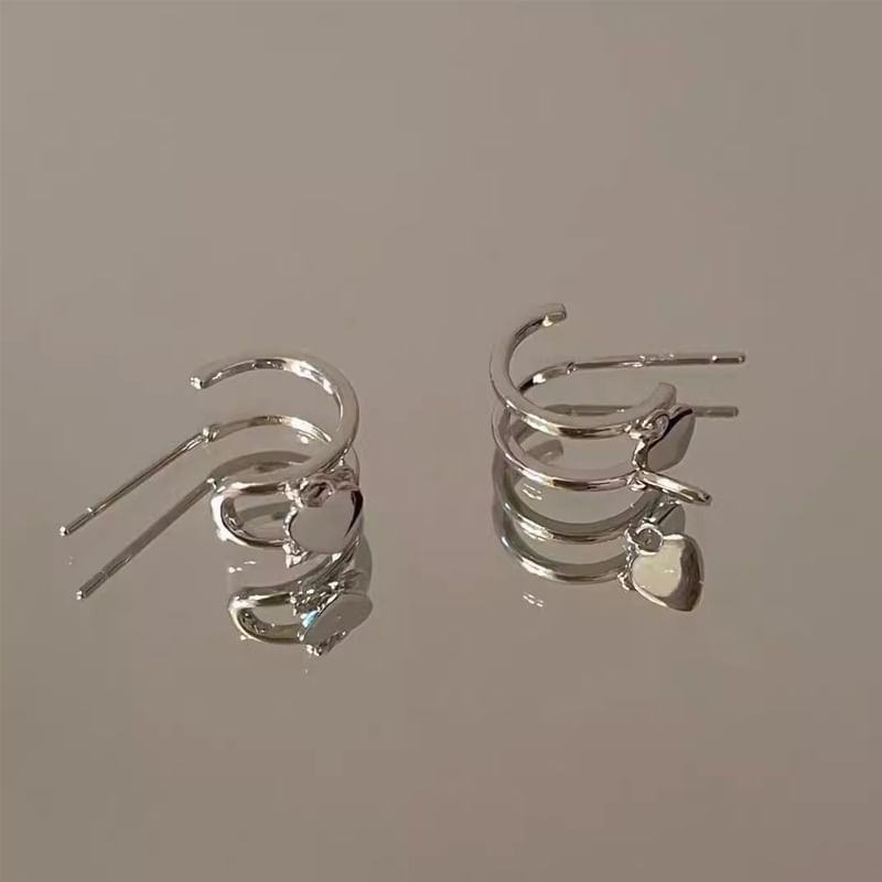 925 Hoop Earring Silver Drop Sterling Heart