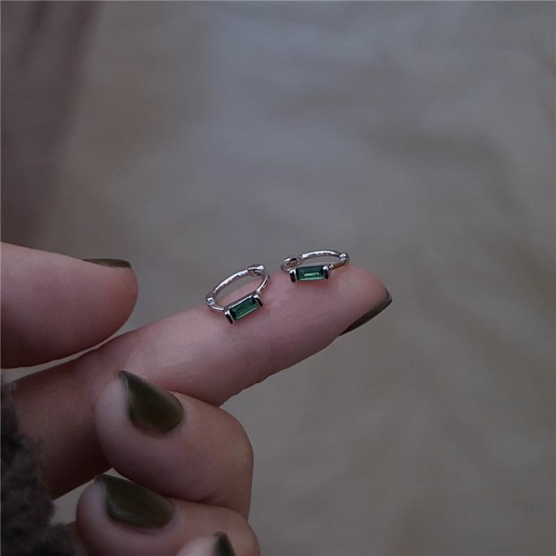 Earring Silver 925 Rhinestone Huggie Sterling