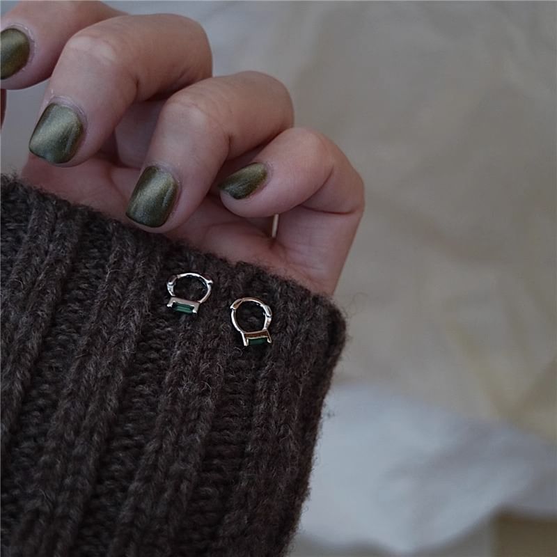 Earring Silver 925 Rhinestone Huggie Sterling