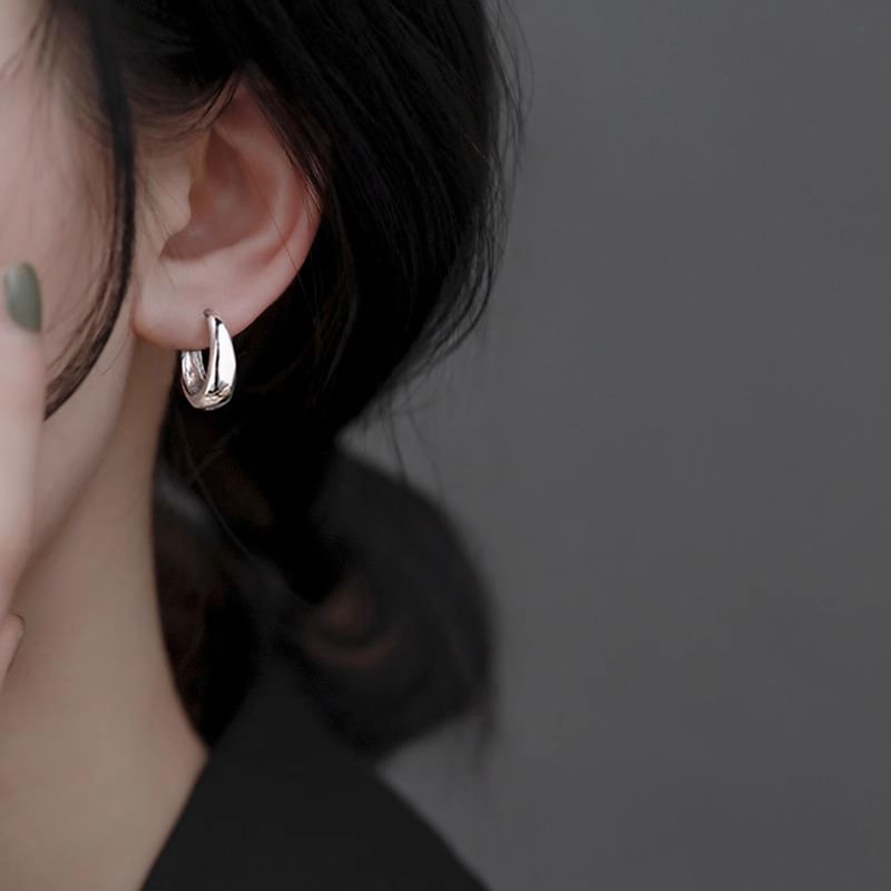 Silver 925 Earring Sterling Glossy Hoop