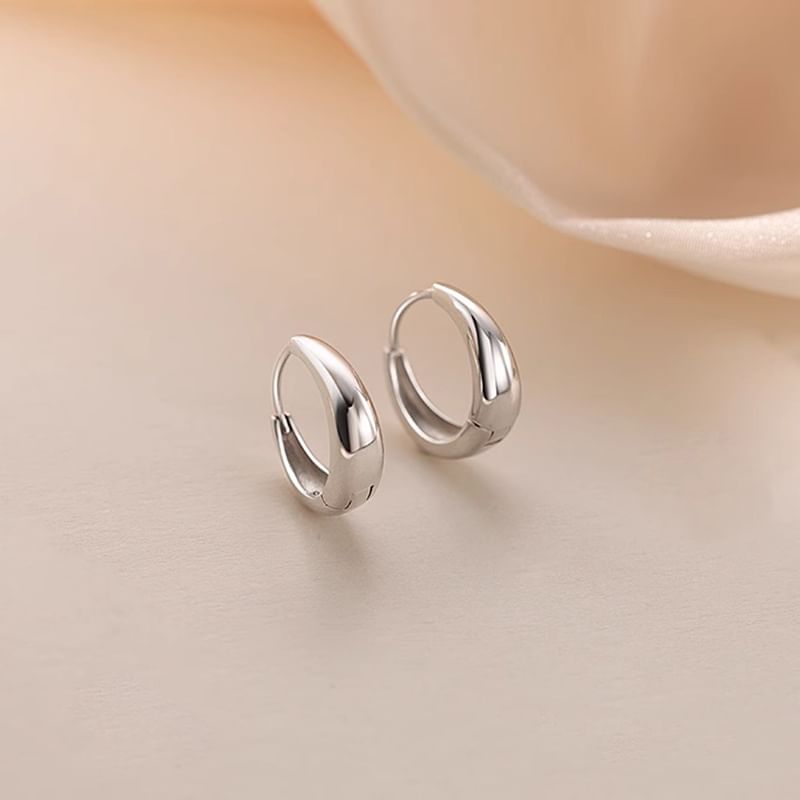 Silver 925 Earring Sterling Glossy Hoop
