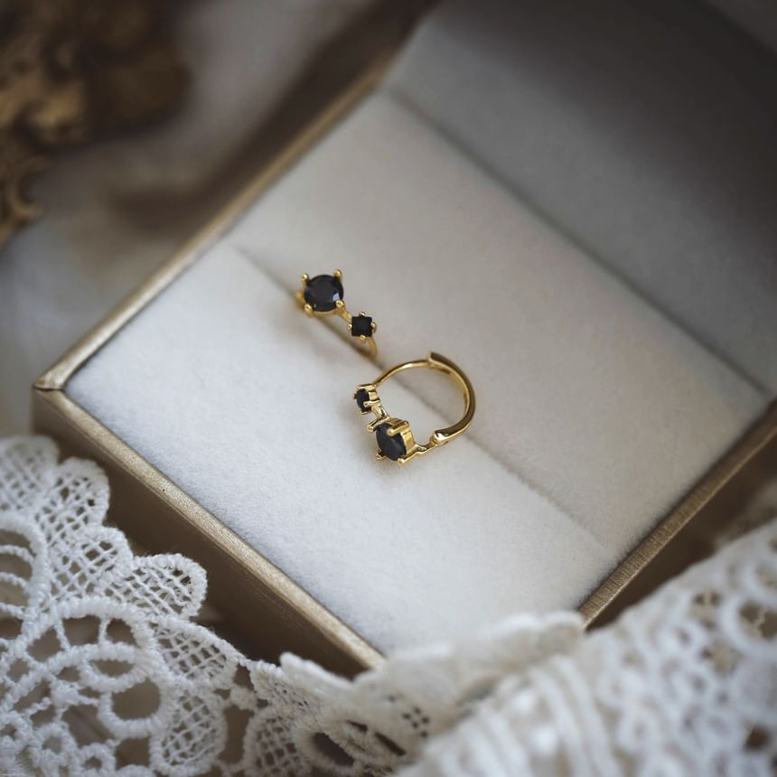 925 Sterling Huggie Earring Rhinestone Silver