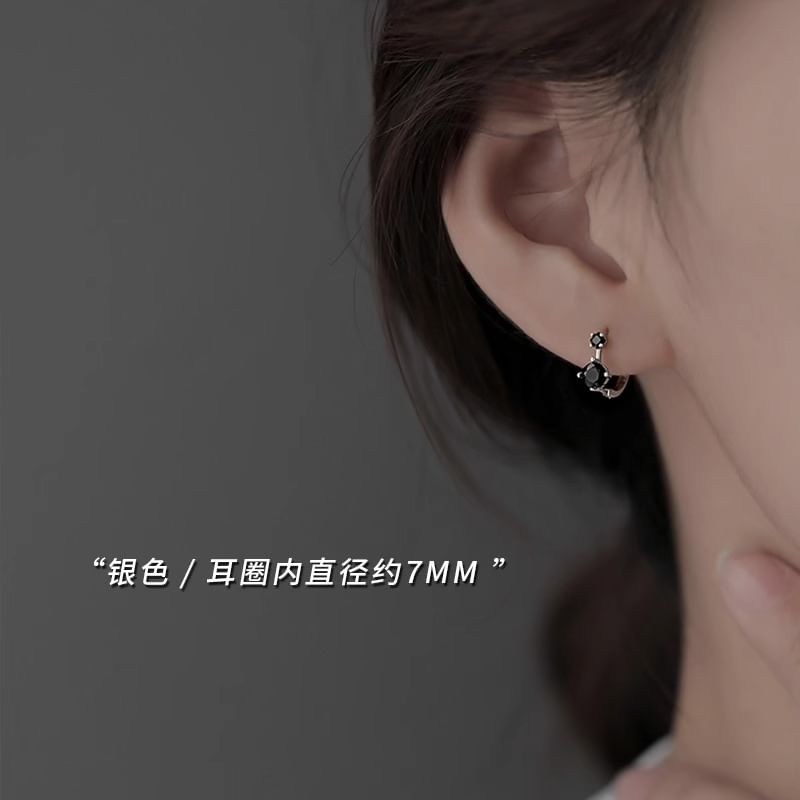 925 Sterling Huggie Earring Rhinestone Silver