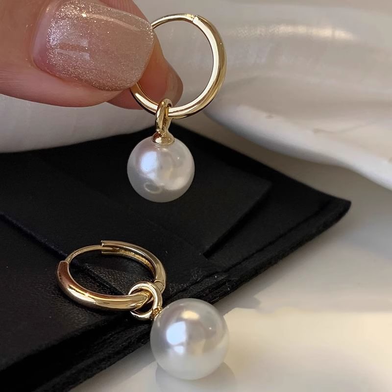 Drop Silver Earring 925 Pearl Faux Hoop Sterling