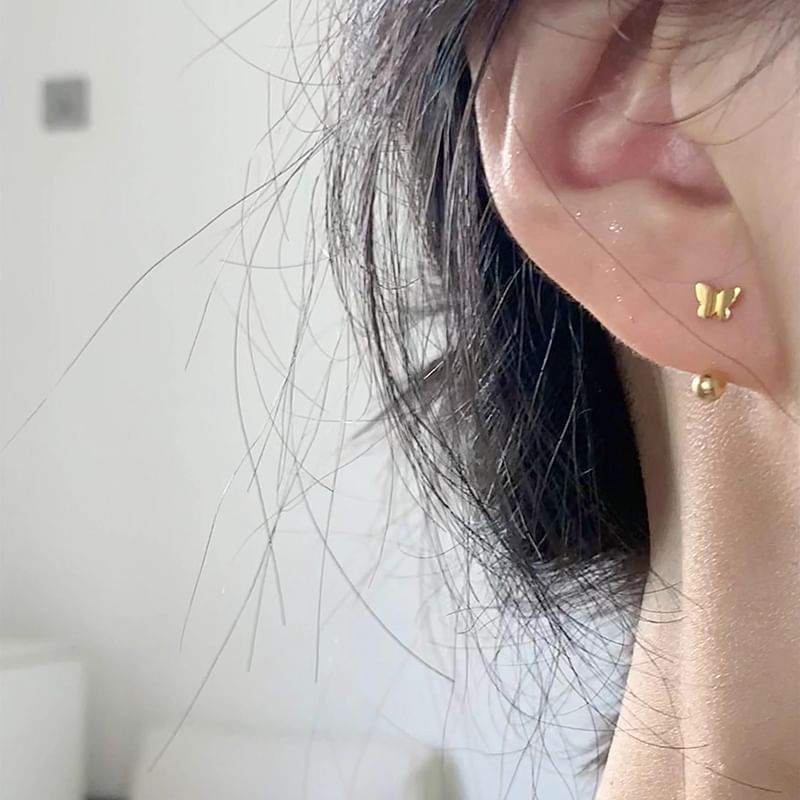 Sterling Barbell Silver Butterfly 925 Earring