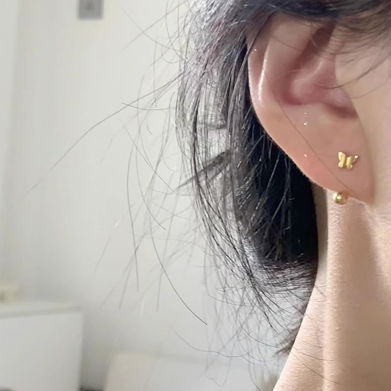 Sterling Barbell Silver Butterfly 925 Earring