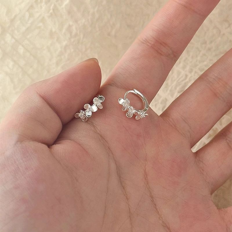 925 Sterling Silver Floral Huggie Earring
