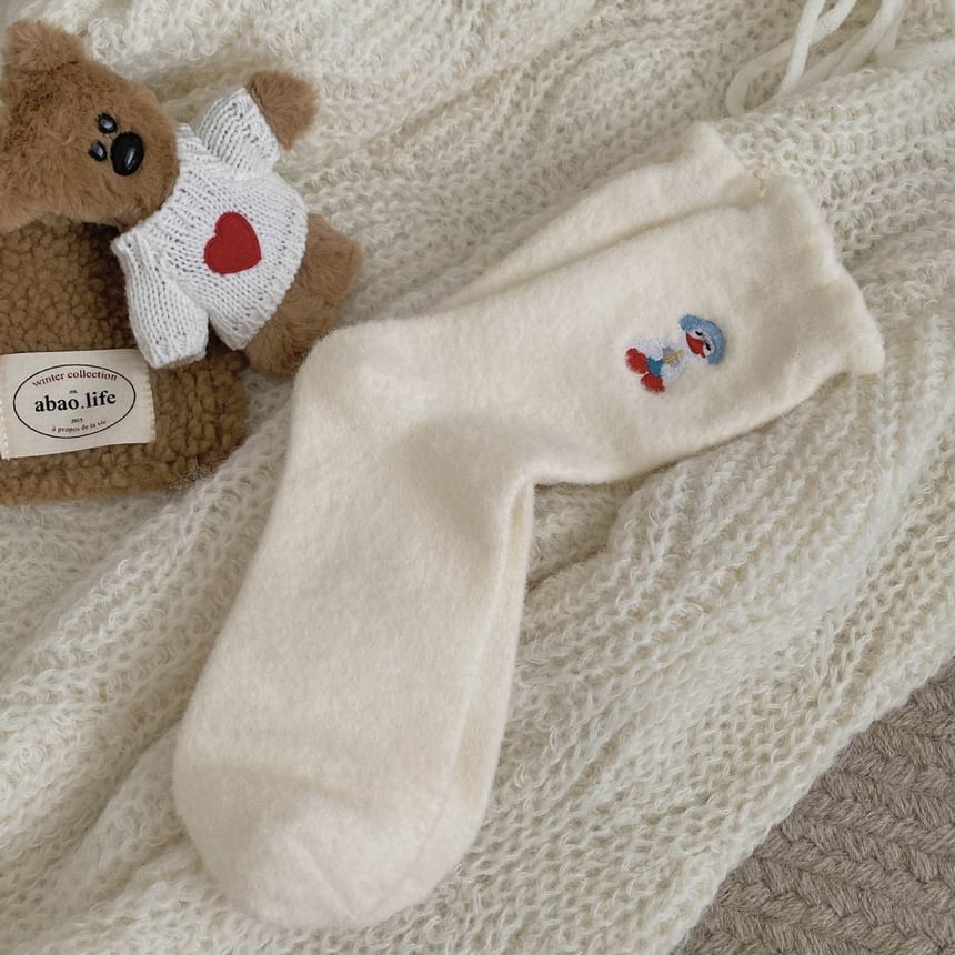 Duck Embroidered Fleece Short Socks