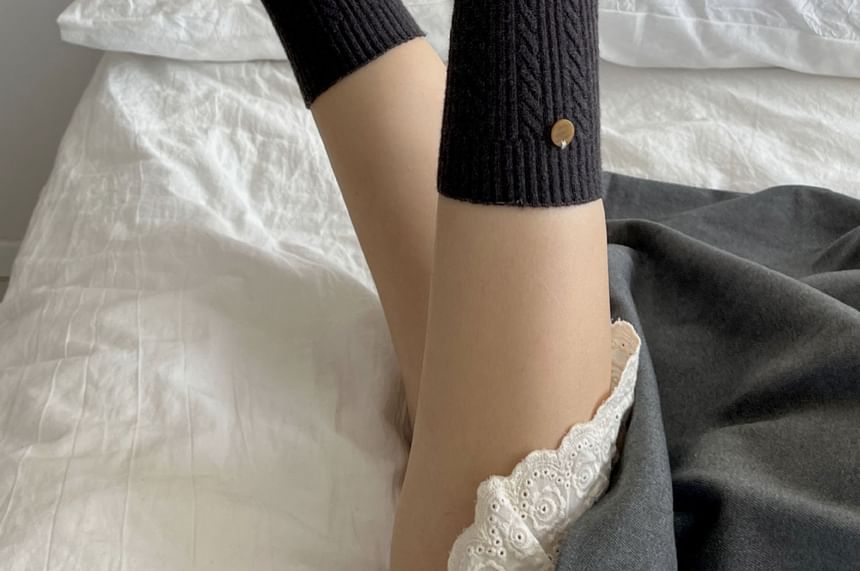 Plain Cable Knit Short Socks