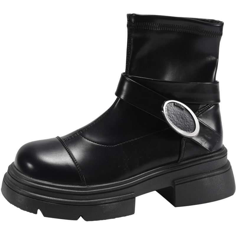 Platform Panel Boots Short Buckled