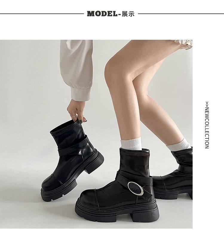 Platform Panel Boots Short Buckled