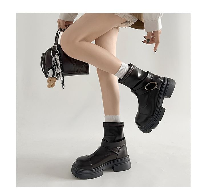 Platform Panel Boots Short Buckled