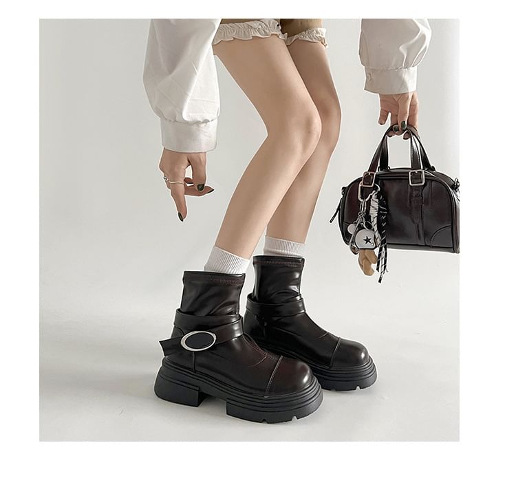 Platform Panel Boots Short Buckled