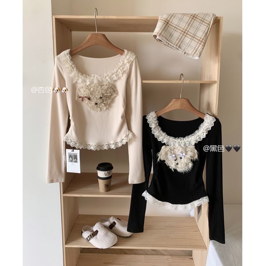 Cartoon Panel Patterned Top Sleeve Neck Scoop Long Ruffle