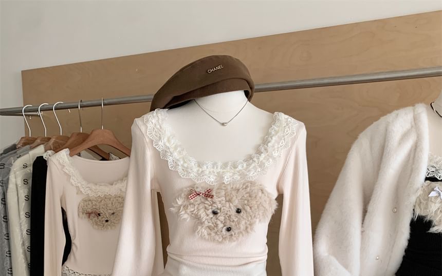 Cartoon Panel Patterned Top Sleeve Neck Scoop Long Ruffle