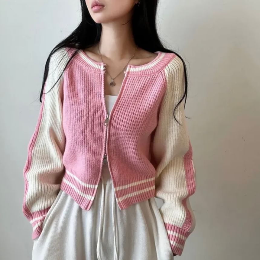 Two Tone Zip Cardigan