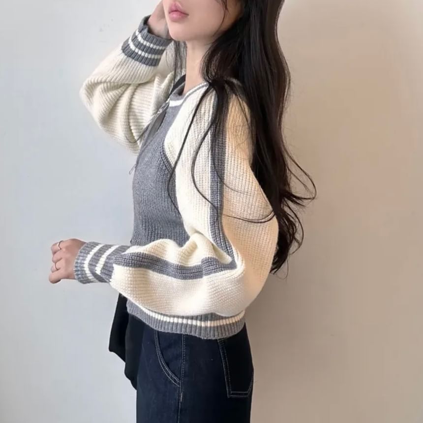 Two Tone Zip Cardigan