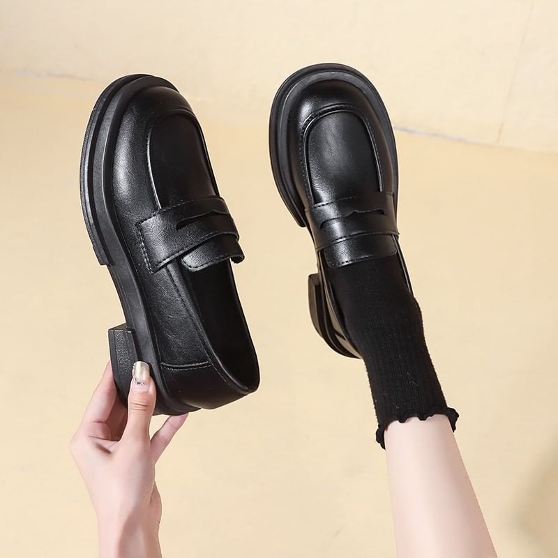 Faux Loafers Penny Platform Leather Plain