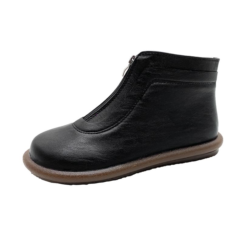 Faux Plain Boots Short Zip-Up Leather