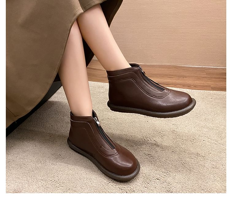 Faux Plain Boots Short Zip-Up Leather