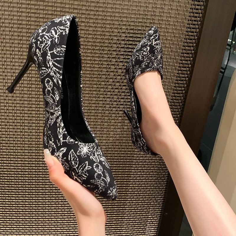 Print Toe Stiletto Pointed Pumps Floral