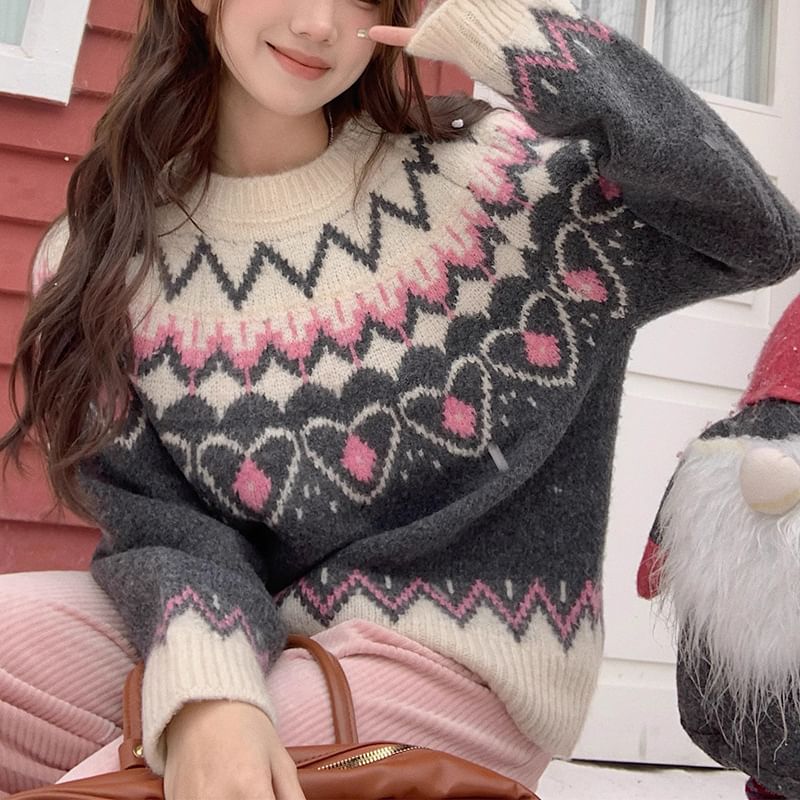 Round Neck Jacquard Sweater