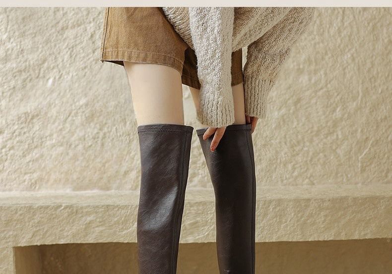 Boots Leather Faux Over-The-Knee Platform